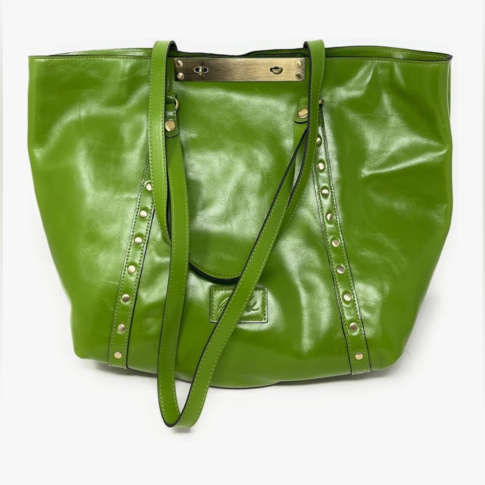 Patricia Nash Lime Green Leather Studded Tote